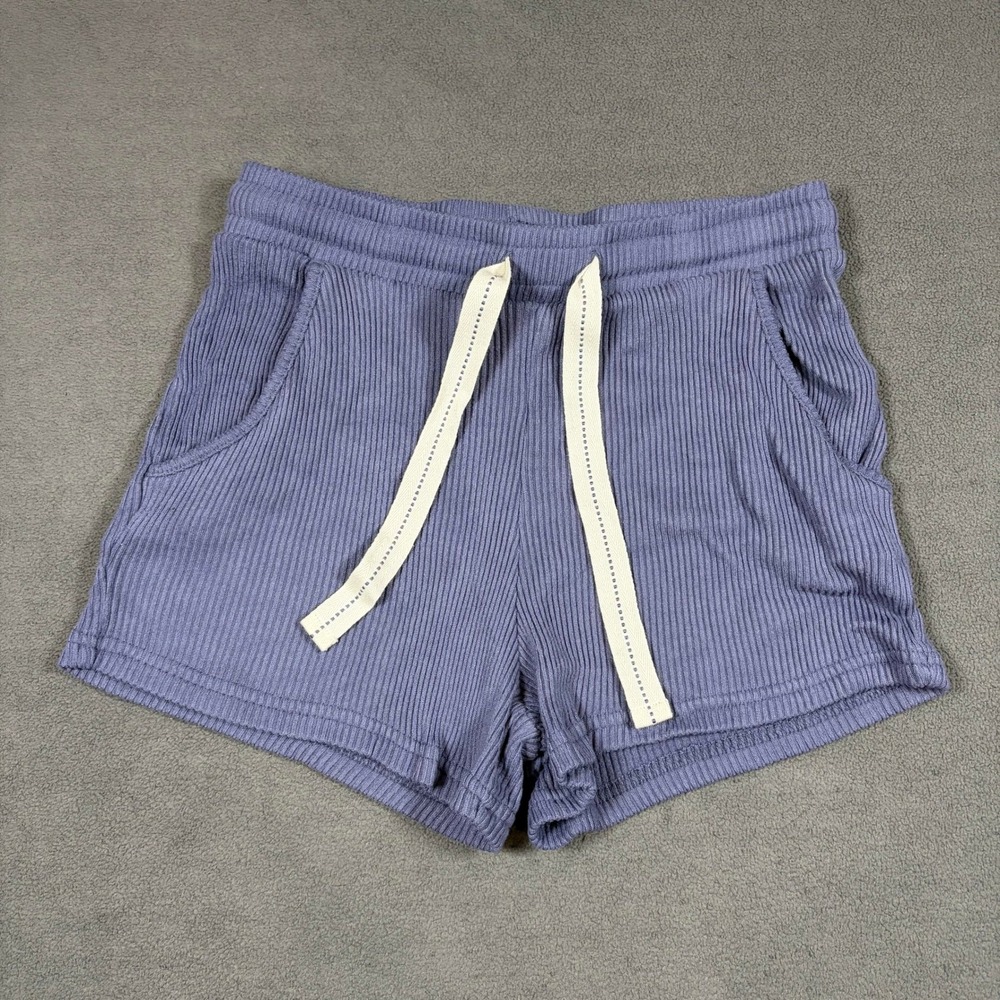 Primark Cares Lounge Shorts Womens Small Blue Ribbed Drawstring